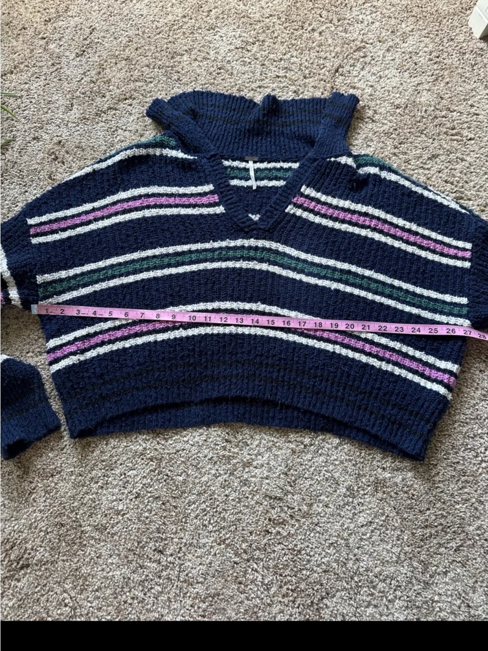 Free People Kennedy Striped Pullover Knit Sweater Navy Blue Pink Size Small - Picture 10 of 12